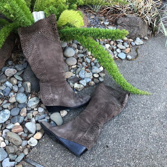 Sofft Shoes - Sofft Brown Suede Knee High Cut Work Boots Wedge